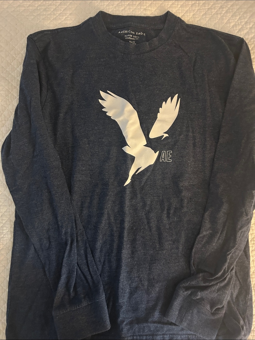 American Eagle Outfitters Navy Long-Sleeve Tee with White Eagle Graphic